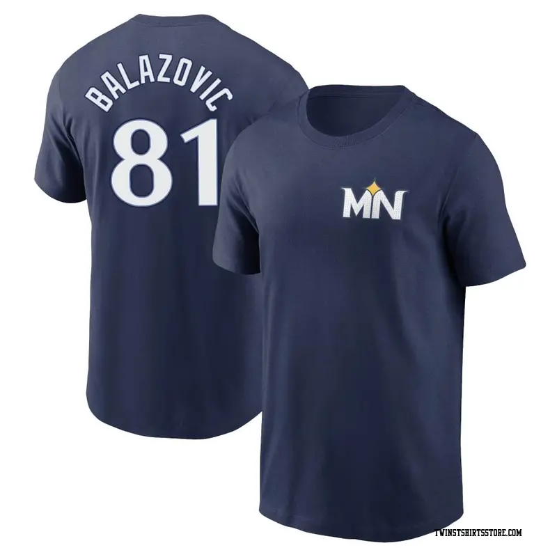 Men's Minnesota Twins ＃81 Jordan Balazovic Navy 2024 City Connect Fuse Name & Number T-Shirt