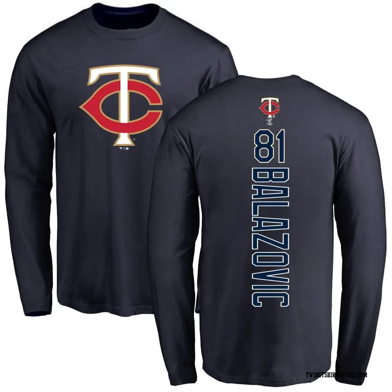 Men's Minnesota Twins ＃81 Jordan Balazovic Navy Backer Long Sleeve T-Shirt