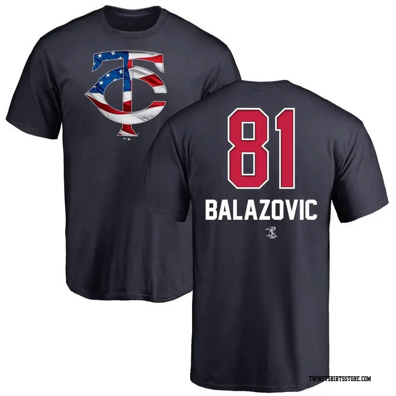 Men's Minnesota Twins ＃81 Jordan Balazovic Navy Branded Name and Number Banner Wave T-Shirt