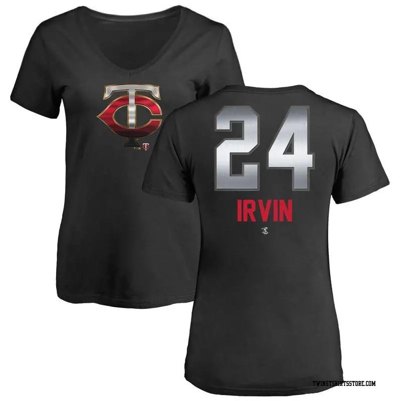 Women's Minnesota Twins ＃24 Cole Irvin Black Midnight Mascot V-Neck T-Shirt