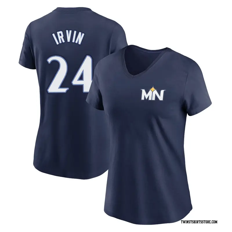 Women's Minnesota Twins ＃24 Cole Irvin Navy 2024 City Connect Fuse Name & Number V-Neck T-Shirt