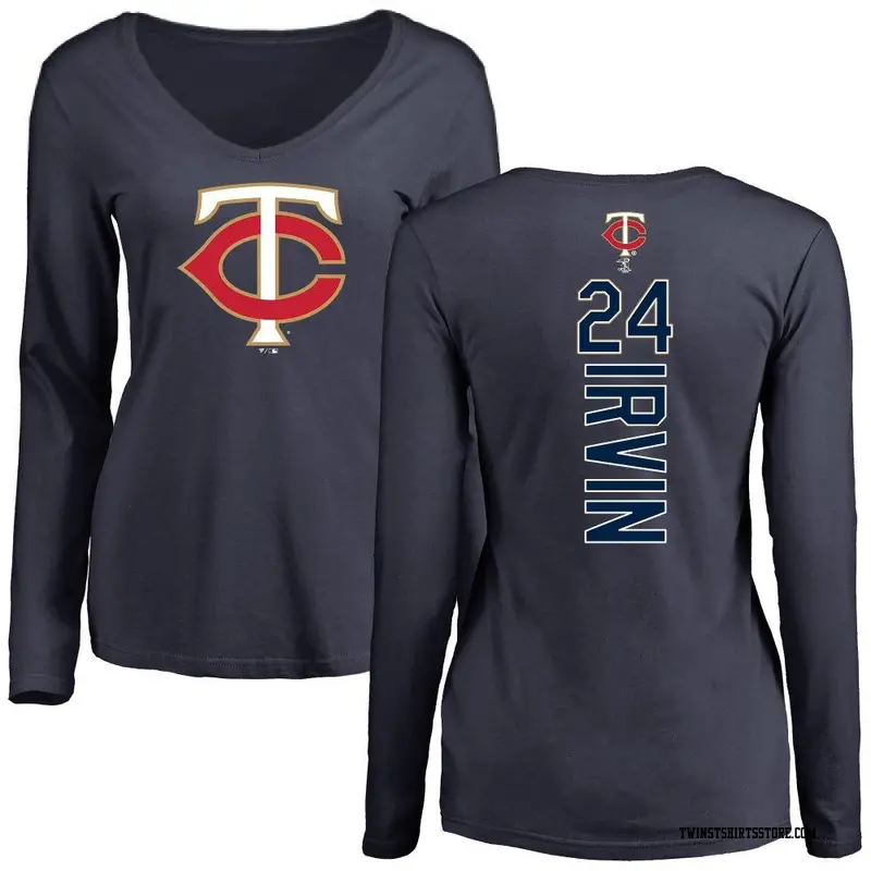 Women's Minnesota Twins ＃24 Cole Irvin Navy Backer Slim Fit Long Sleeve T-Shirt