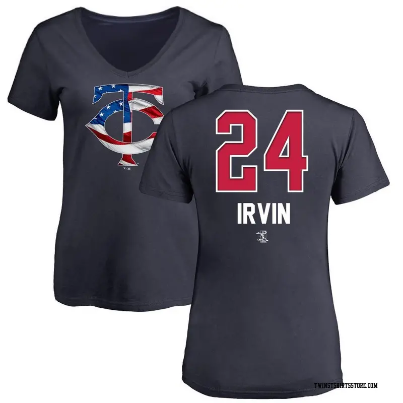 Women's Minnesota Twins ＃24 Cole Irvin Navy Name and Number Banner Wave V-Neck T-Shirt