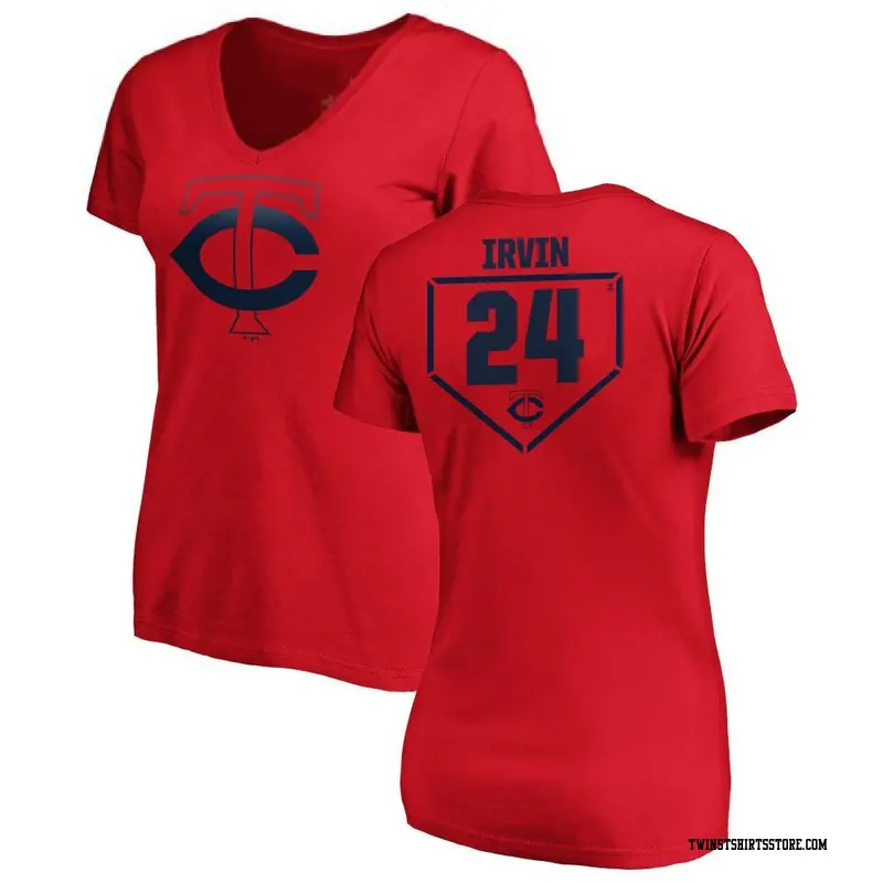 Women's Minnesota Twins ＃24 Cole Irvin Red RBI Slim Fit V-Neck T-Shirt