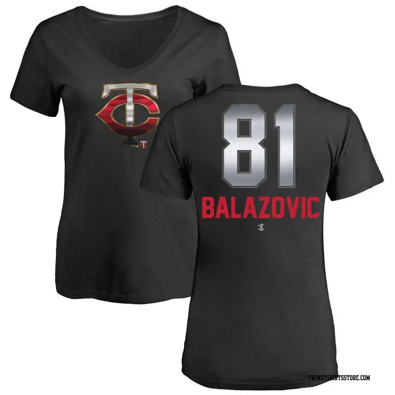 Women's Minnesota Twins ＃81 Jordan Balazovic Black Branded Midnight Mascot V-Neck T-Shirt