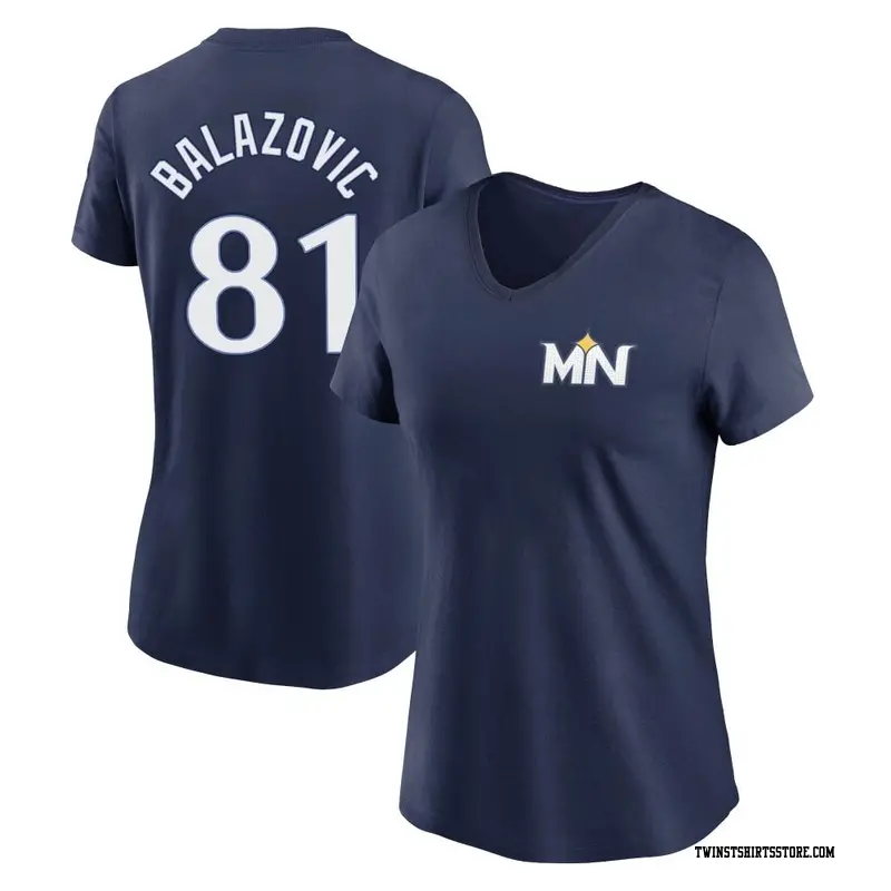 Women's Minnesota Twins ＃81 Jordan Balazovic Navy 2024 City Connect Fuse Name & Number V-Neck T-Shirt