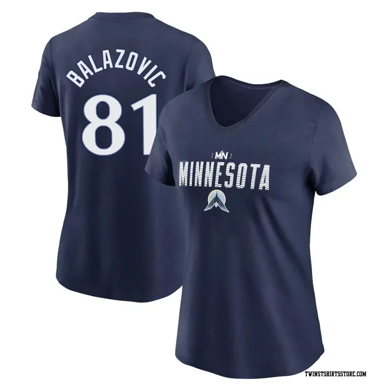 Women's Minnesota Twins ＃81 Jordan Balazovic Navy 2024 City Connect Graphic Name & Number V-Neck T-Shirt