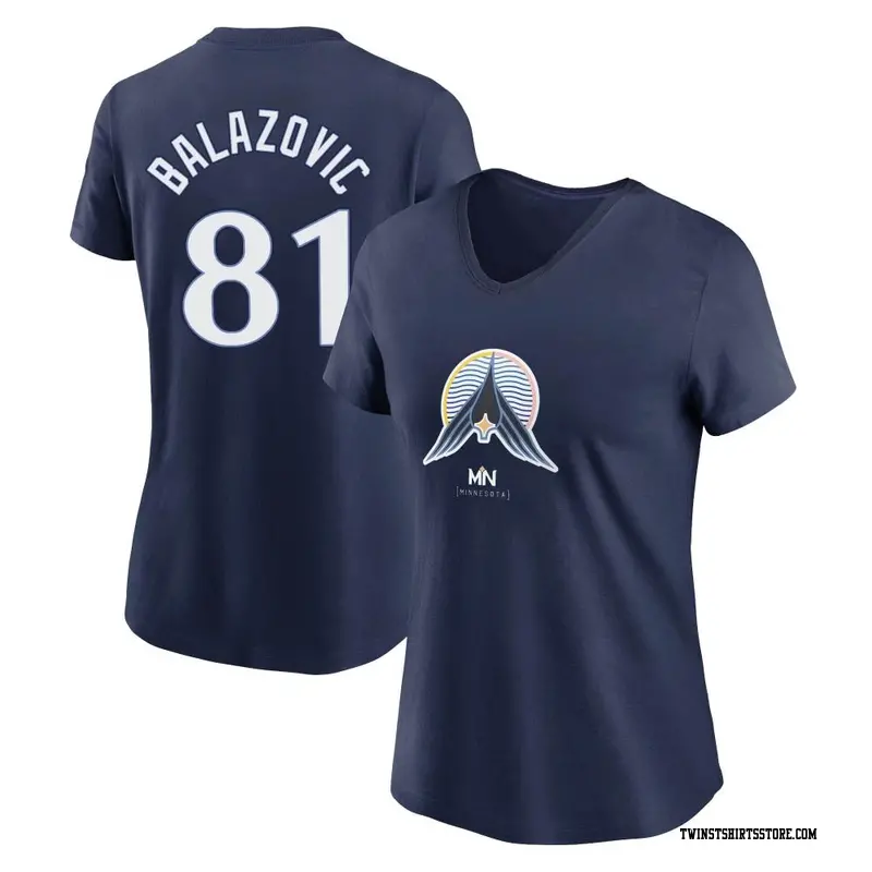 Women's Minnesota Twins ＃81 Jordan Balazovic Navy 2024 City Connect Name & Number V-Neck T-Shirt