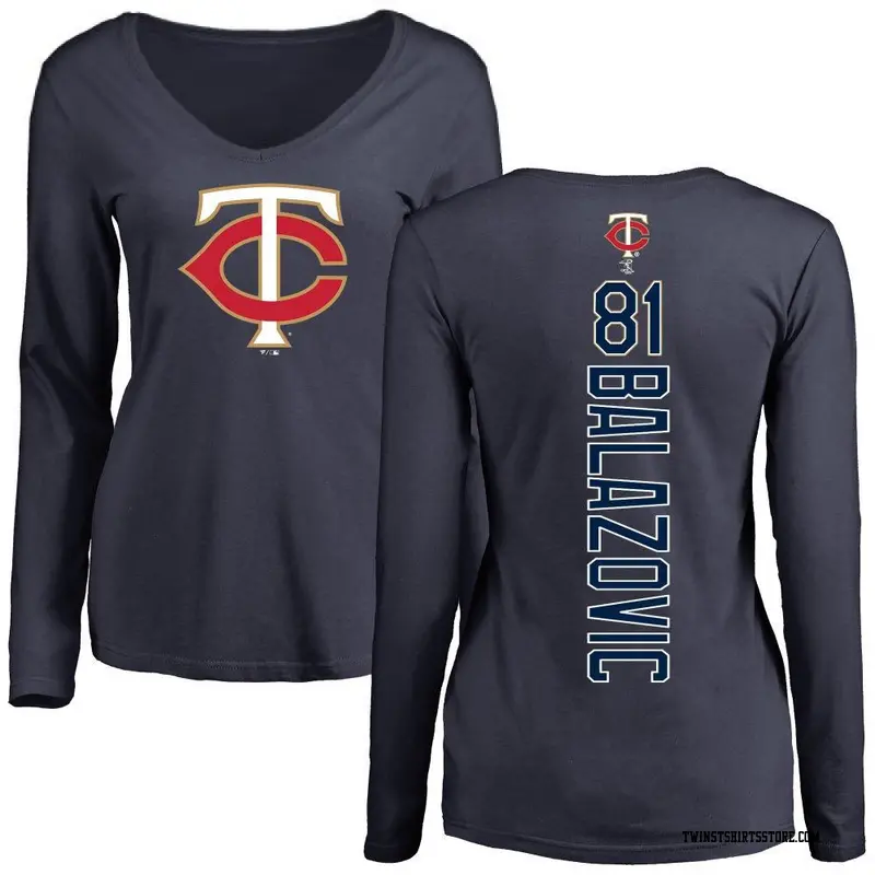 Women's Minnesota Twins ＃81 Jordan Balazovic Navy Backer Slim Fit Long Sleeve T-Shirt