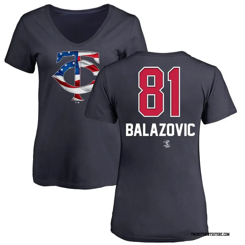 Women's Minnesota Twins ＃81 Jordan Balazovic Navy Branded Name and Number Banner Wave V-Neck T-Shirt